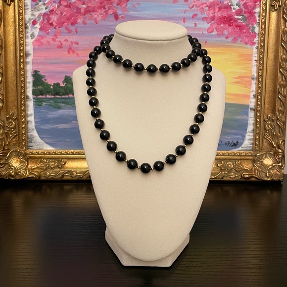 Monet Jewelry - Vintage Monet Black and Gold Beaded Necklace